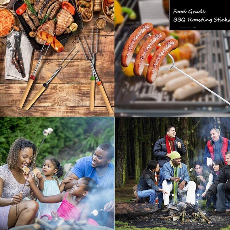 Marshmallow Roasting Sticks Telescoping Marshmallow Skewers & Dog Forks with Wooden Handle Storage Bag