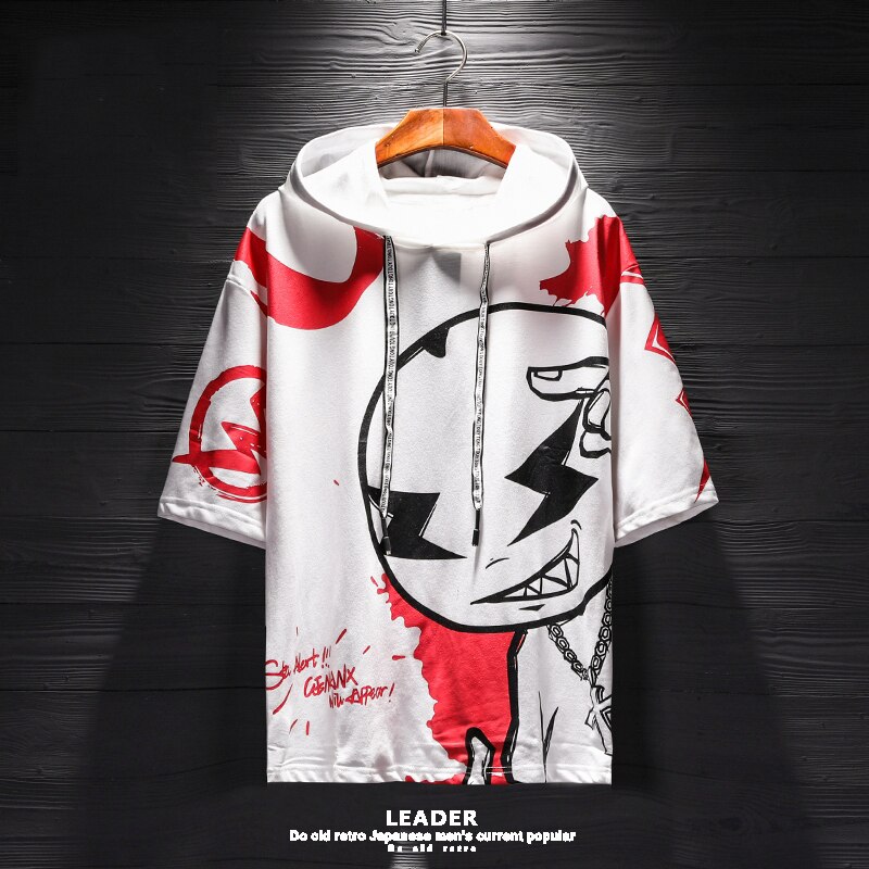 Camiseta holgada con capucha de hip hop de verano para hombre Harajuku pareja media manga a la