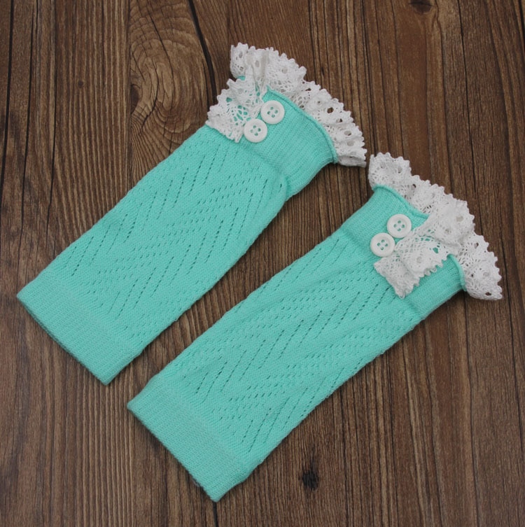 1 paire doux hiver enfants filles bébé à la tricoté dentelle jambières nourrissons bambins guêtres manchettes chaussettes genou haut: Sky blue