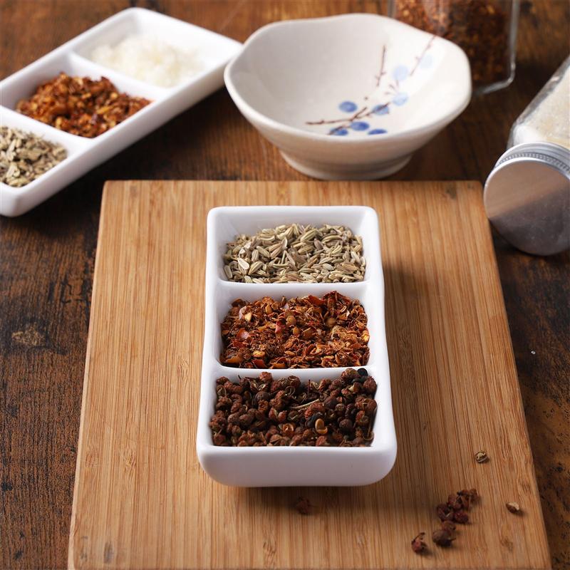 2pcs 6 Inch Ceramic 3-Compartment Appetizer Serving Tray Rectangular Divided Sauce Dishes Vinegar Seasoning Plate Kitchen Tools