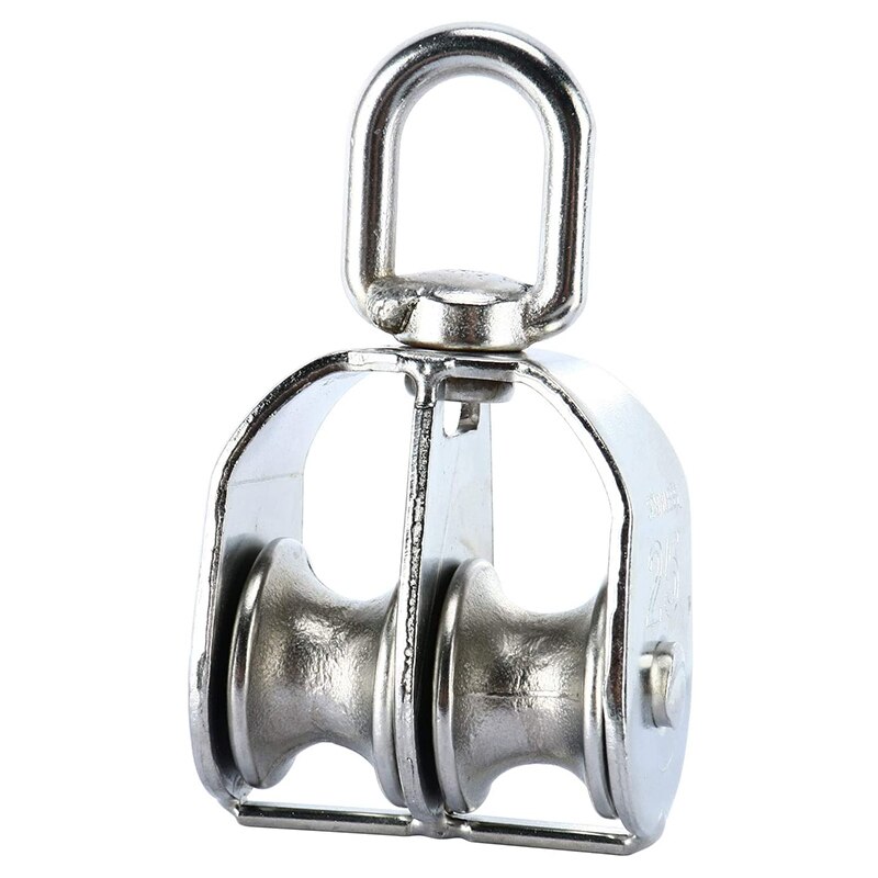 3 Pack M25 Double Pulley Block in 304 Stainless Steel Crane Swivel Hook Double Pulley Roller Loading