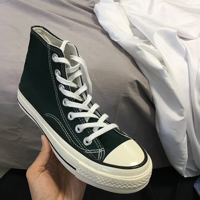 Green High Top Men Casual Shoes Harajuku Lovers Casual INS Pave College Canvas Shoes Unisex Flats