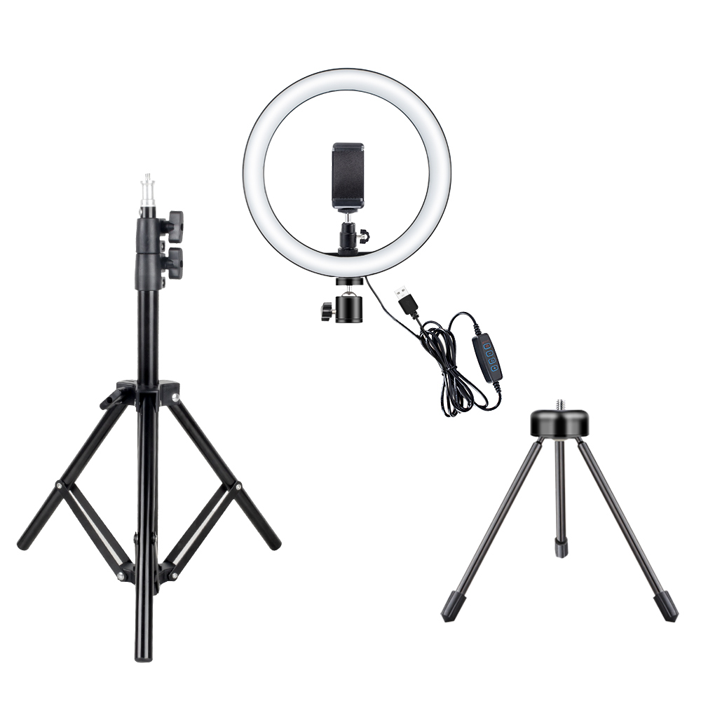 Fotografering led selfie ring ljus 26cm dimbar kamera telefon ring lampa 10 tum med bordsstativ för makeup video live studio