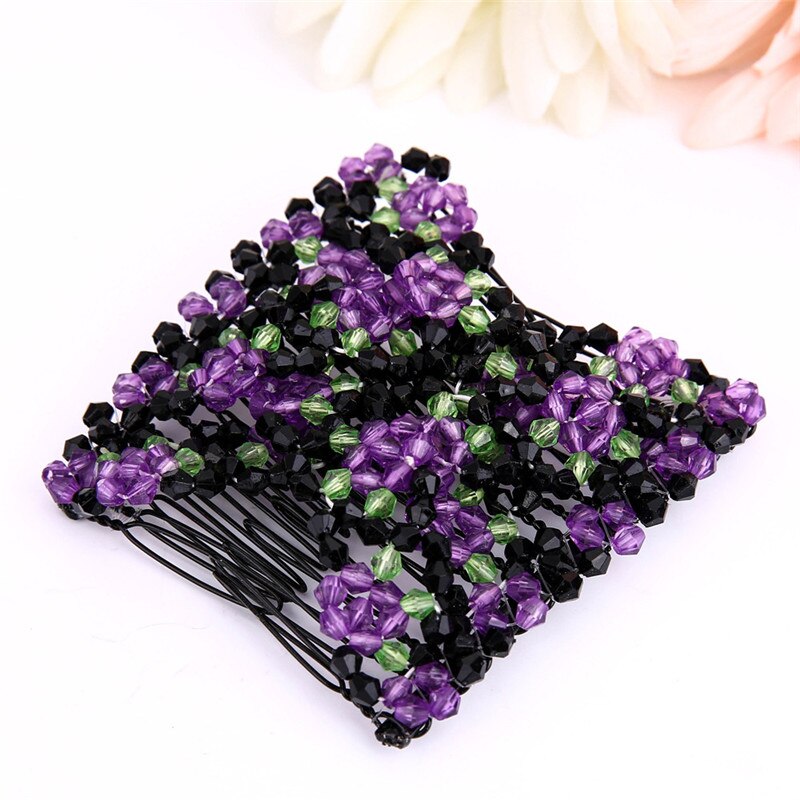 Accessoires de coiffure de dames perles magiques élasticité Double peigne à cheveux pince accessoires de coiffure extensibles: purple