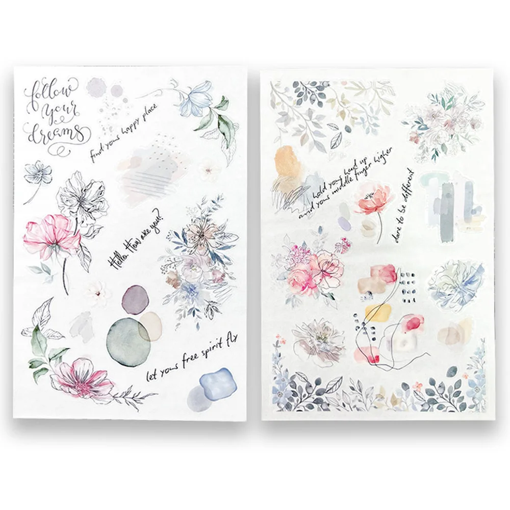 Pegatinas de flores de goma, pegatinas artesanales decorativas Vintage, pegatinas de transferencia de diario basura, suministros para álbum de fotos DIY, álbum de recortes