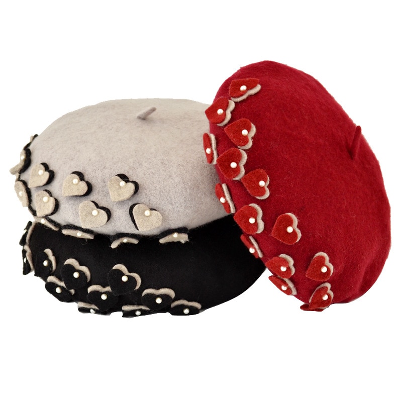 Boinas de lana coreanas decoradas con boinas de flores de perlas Otoño e Invierno buds sombrero azafata boinas de invierno para mujer