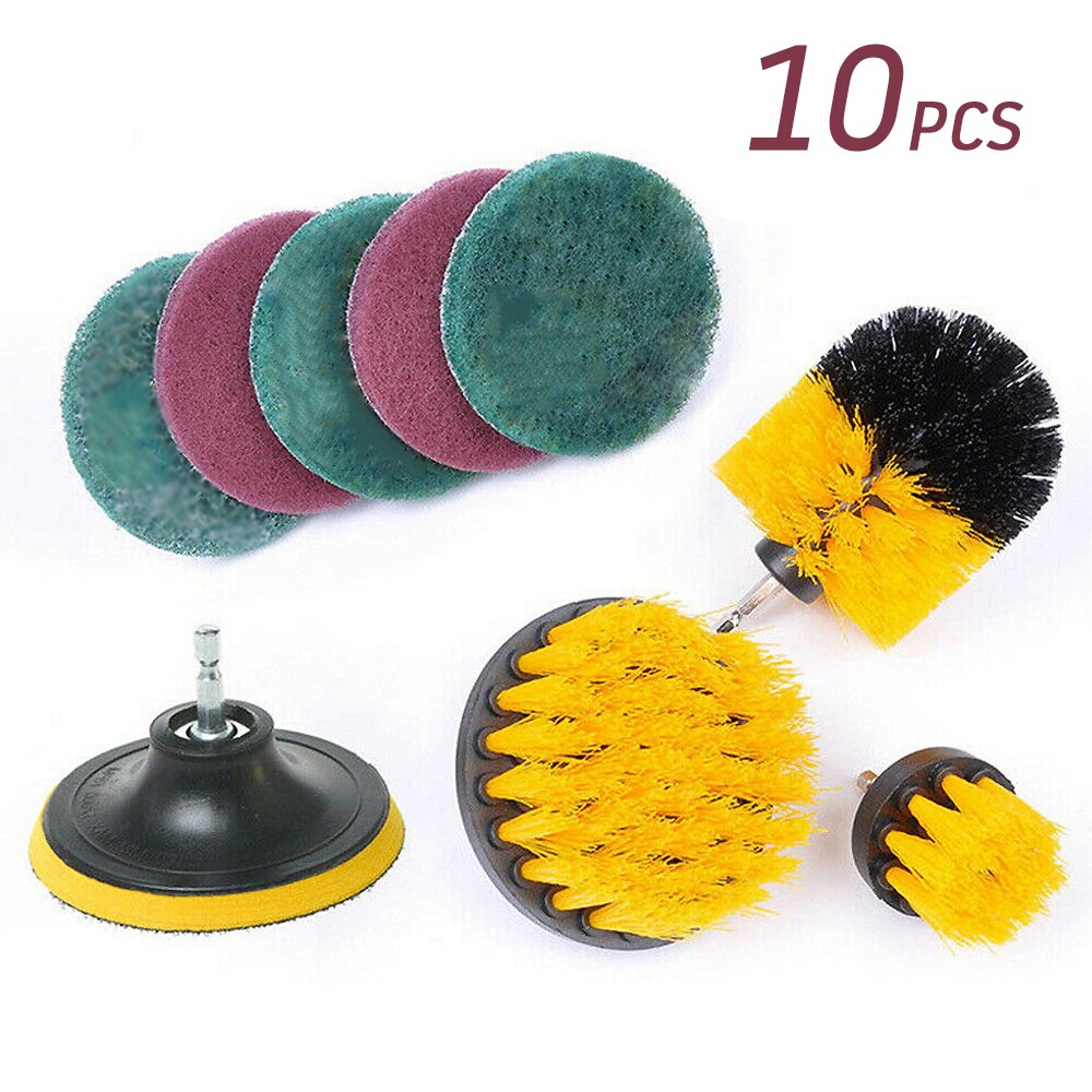 10pcs/set Electric Drill Brush Scrub Pads Kit Power Scrubber Cleaning Kit Cleaning Brush Scouring Pad for Carpet Glass Car Clean: Default Title