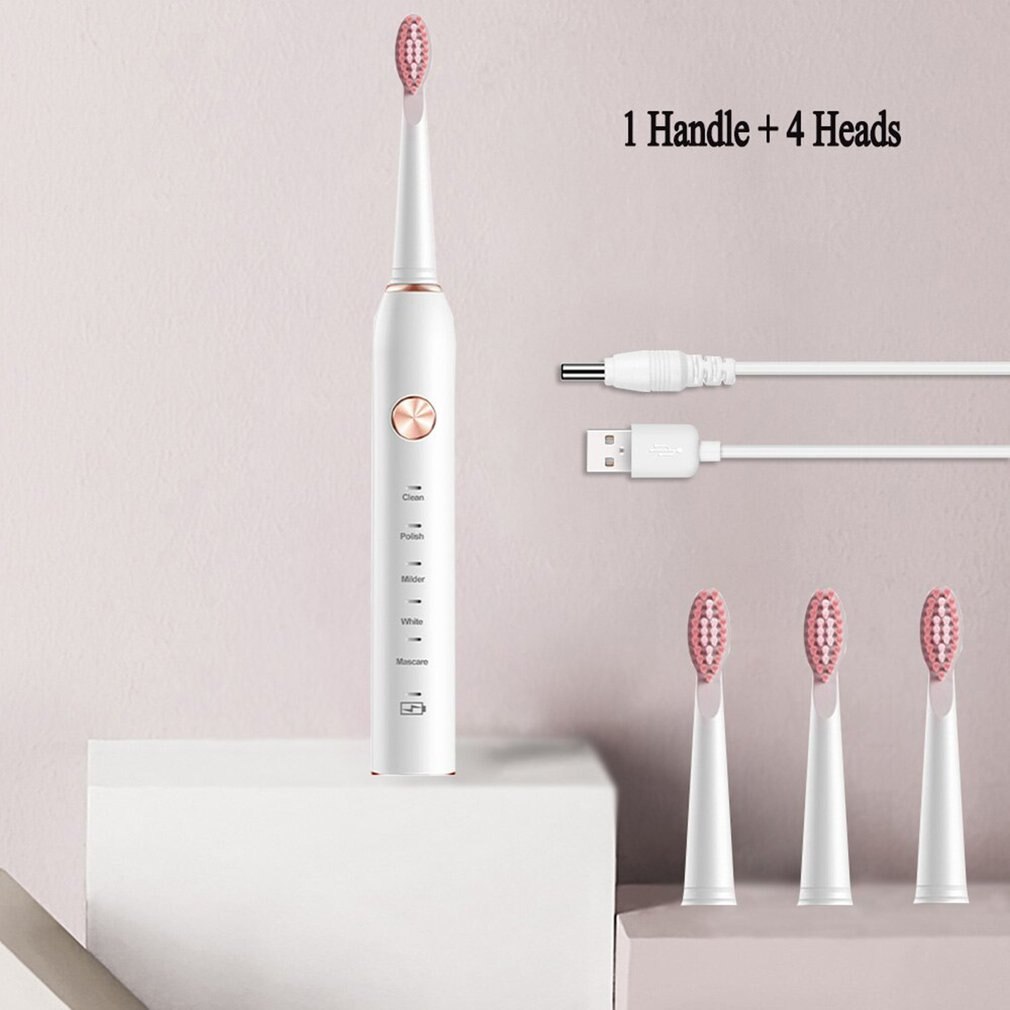 USB Rechargeable Soft Bristled Smart Toothbrush USB Charging 5 Modes Ultrasonic Automatic Brushing Timer Waterproof: White