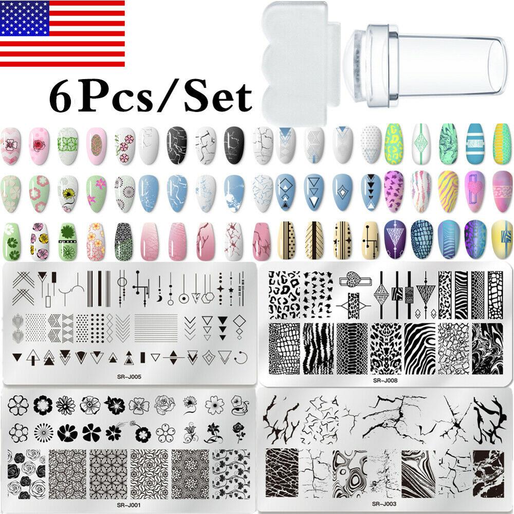 Ons Magazijn 6/10 Pcs Nail Stempelen Platen Set Stempelen Polish Bloem Geometrie Patroon Template Kit Vernis Basic Nail Art Stempel: ZH12533