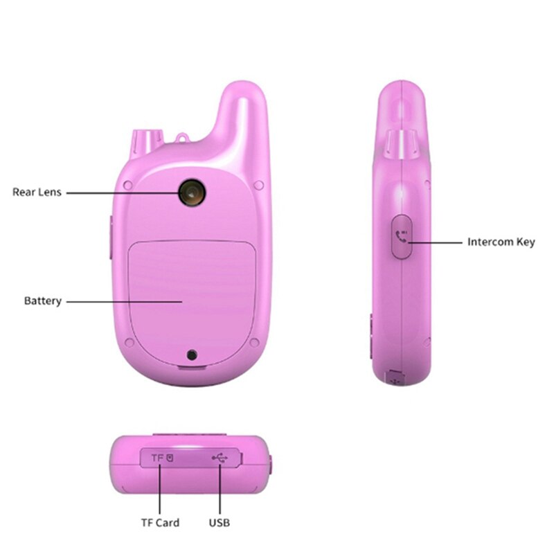 Juego de 2 Walkie Talkie para niños, videocámara, Mini Video HD, juguetes, Walkie Talkie, videocámara MP3, música, azul y rosa