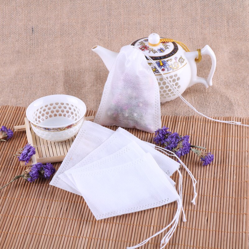 100Pcs Teabags Empty Scented Tea Bags With String Heal Seal Filter Disposable Tea Bags Herb Loose Tea Non-Woven Fabrics White