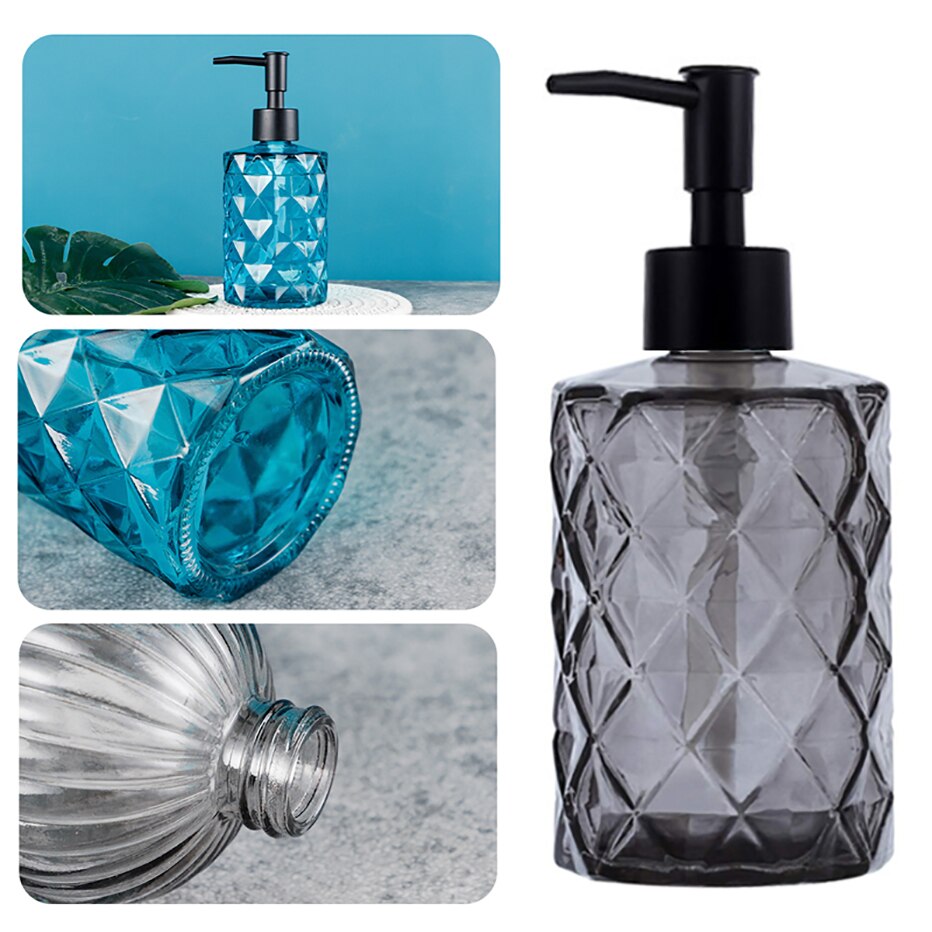 Black Glass Soap Dispenser Hand Sanitizer Bottle Bathroom Large Contain Liquid Storage Empty Bottles 330ML