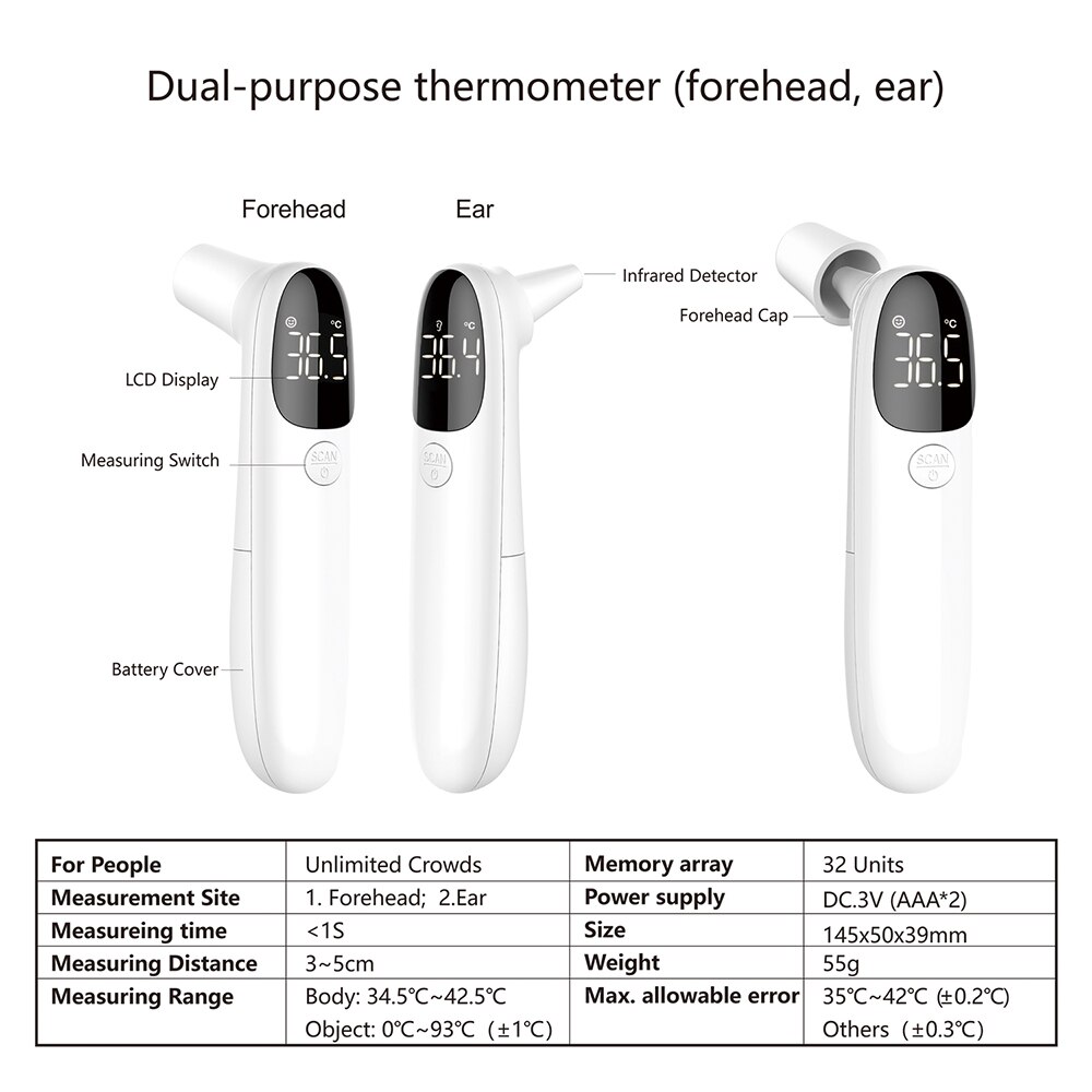 Body Thermometer Non-contact Ir Infrarood Voorhoofd Temperatuurmeting Digitale Infrarood Koorts Oor Thermometer