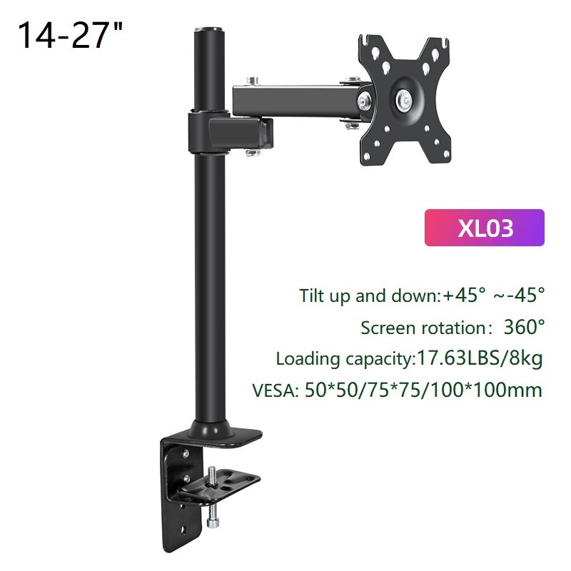 HILLPORT 10-27&quot; Steel Single Arm Lcd Tv Table Mount Tilt 360 Rotate Monitor Desktop Stand Vesa 75 100 Full Motion Bracket White: XL03-400