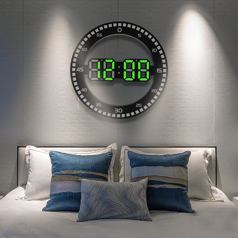 Led Wandklok Temperatuur Thermometer Voor Woonkamer Home Decoratie 3D Digitale Circulaire Lichtgevende Stil Alarm Met Kalender