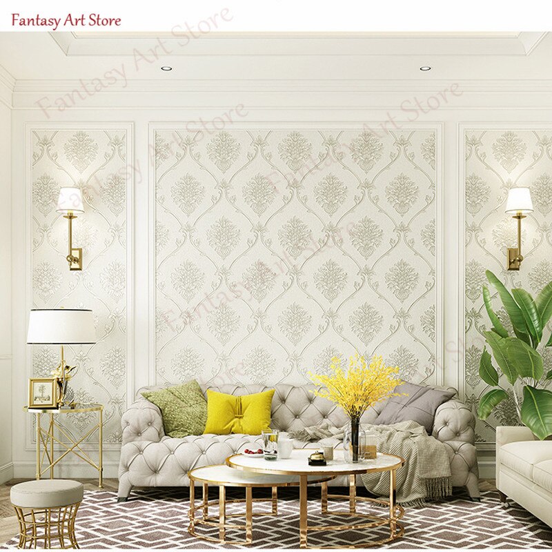 Milieuvriendelijke Verdikte Pvc Behang 3d Reliëf Europese Damascus Luxe Slaapkamer Woonkamer Tv Achtergrond Sticker: C