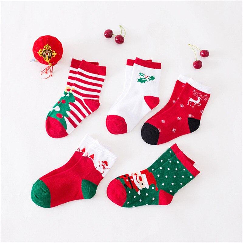 5Pairs/Pack Kids Girls Socks Cotton Boy Children's Socks Autumn Winter Baby Boy Girls Christmas Socks Age for 1-12Years