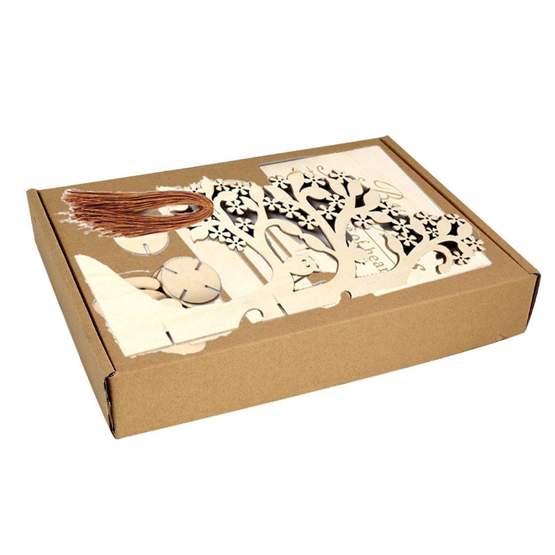 Livre d'or de mariage, arbre de souhaits, livre de Signature 3D avec pendentif en forme de cœurs en bois, décoration de fête, de mariage, directe