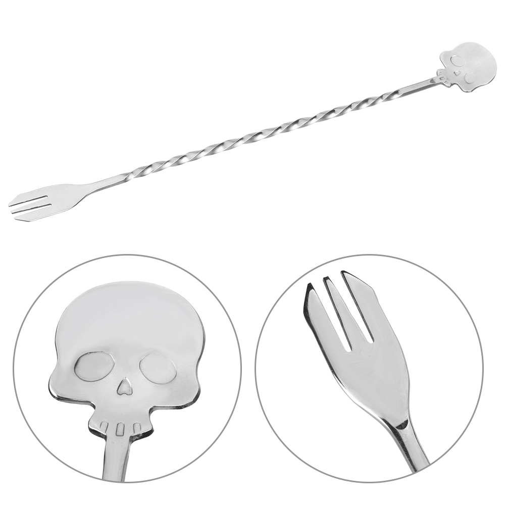 Swizzle Sticks Stirrer Bar Spoon Skull Bar Spoon 25cm Kitchen Tools Cocktail Pick Stainless Steel Bartender Mixing Fork