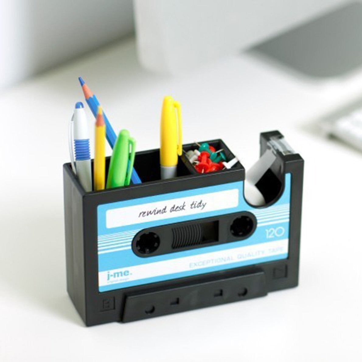 Cassette ruban distributeur porte-stylo Vase Pot à crayons papeterie bureau rangé conteneur bureau papeterie fournisseur (bleu)