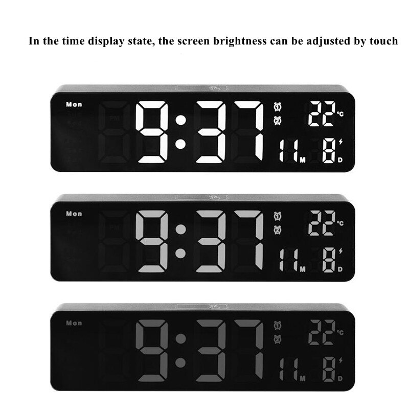 Digital Alarm Clock Temperature Date Dual Alarms Voice Control Electronic Table Clock Snooze Wall LED Clocks for Living Room