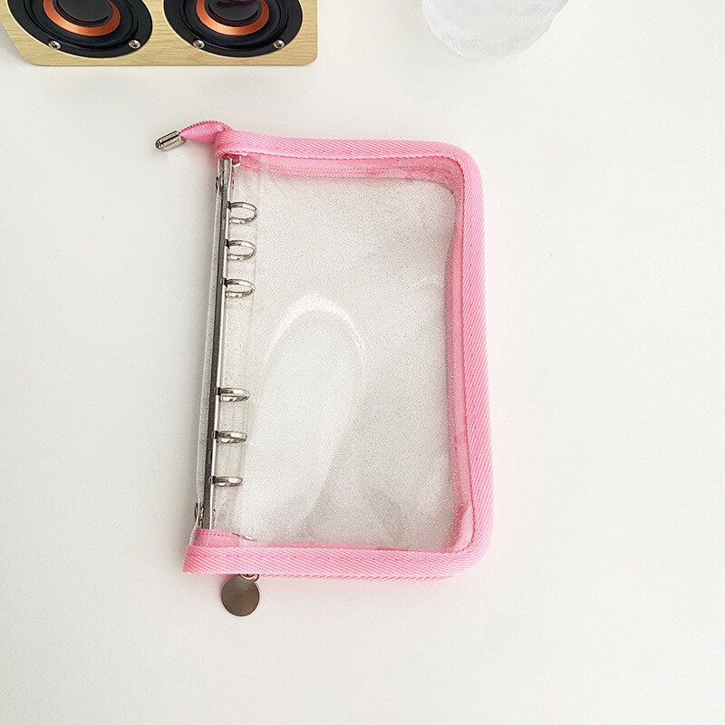 Losbladige Notebook Met Transparante Tussenlaag Draagbare Multipurpose Ritssluiting Handbook Notebook Shell Kantoor Schoolbenodigdheden: Roze