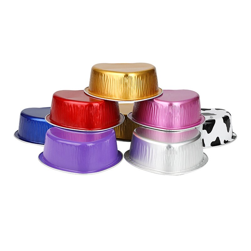 10pcs 6 Color heart-shaped aluminum foil baking cake box small tin cup cheese dessert bread packaging cup with lid
