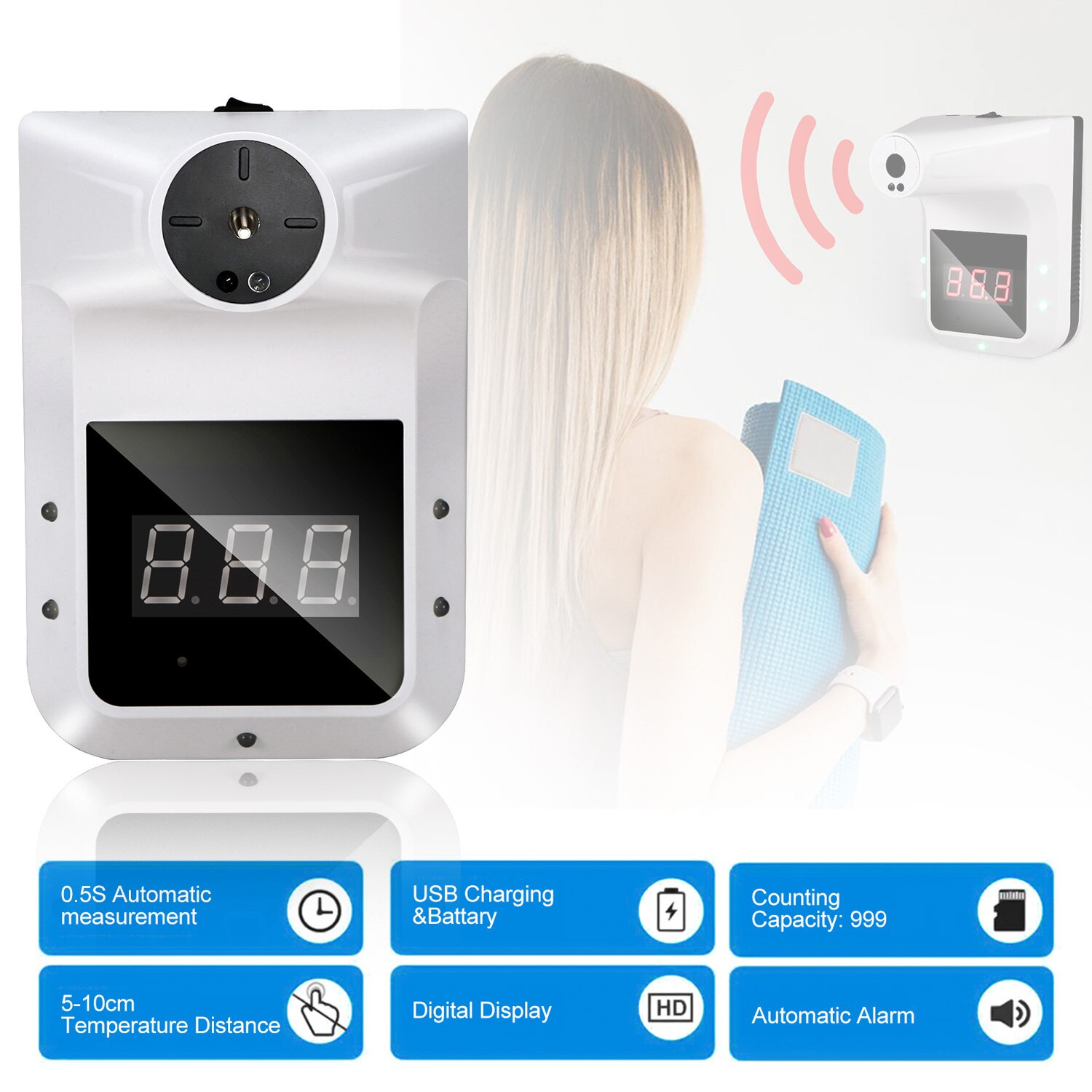 Touchless Hanging Infrared termometro body temperature °C/°F 0.5S Fast Measurement High Temperature Buzzer Alarm