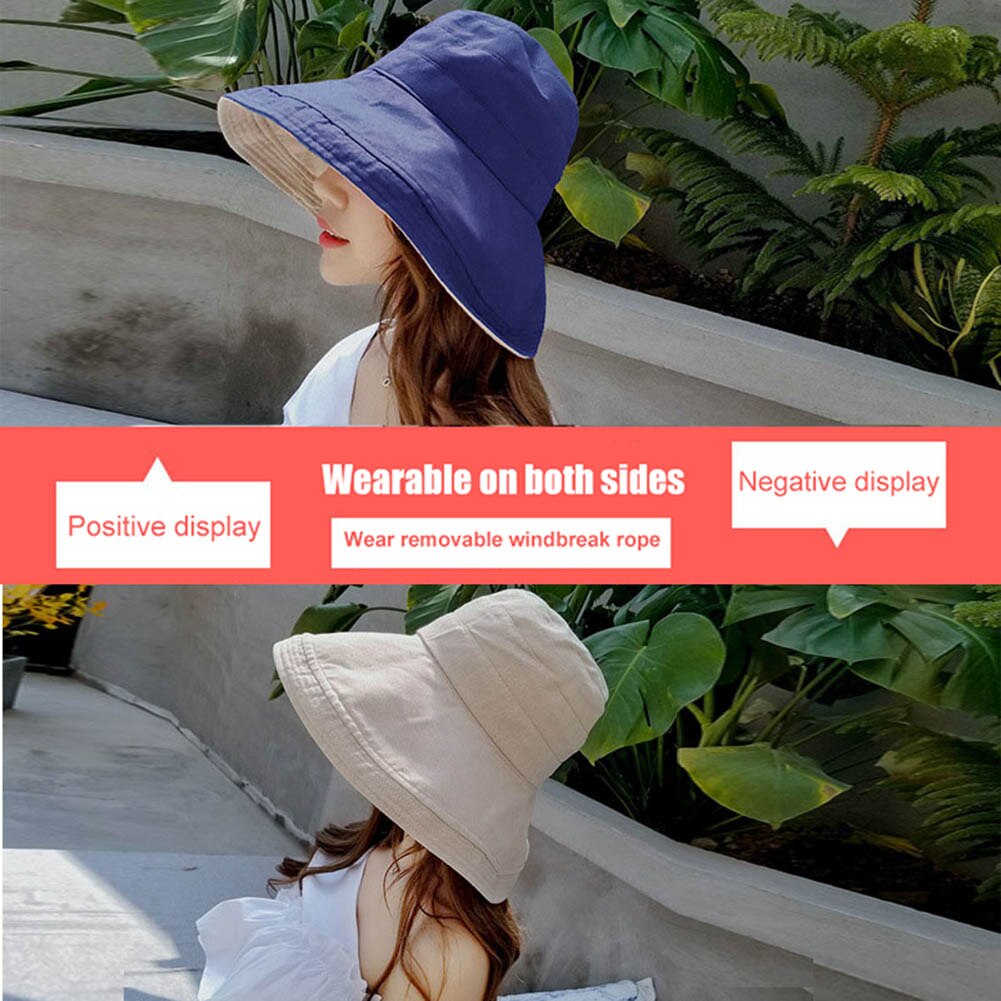 Sombrero de sol con visera ancha para mujer, gorra de pescador de doble cara enrollada para viaje al aire libre: double-sided navy bl