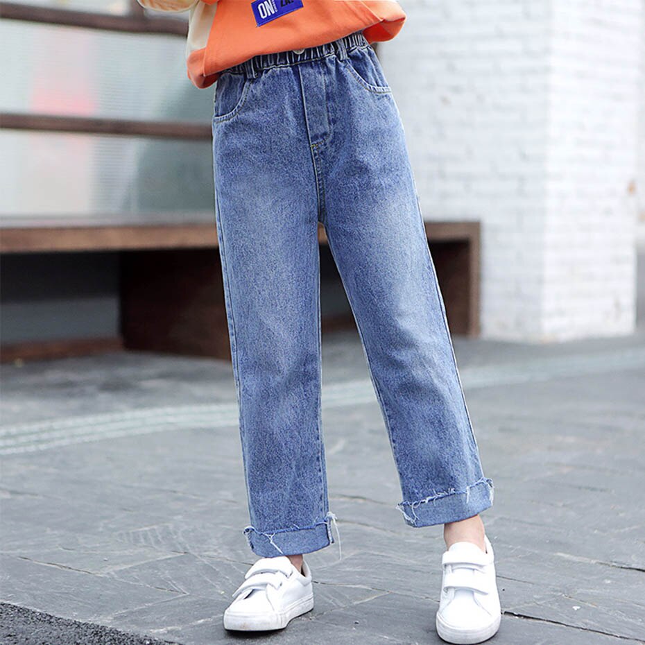 Jeans meisje effen kleur meisje jeans rechte broek voor kinderen lente herfst kinderjeans kleding 6 8 10 12 14