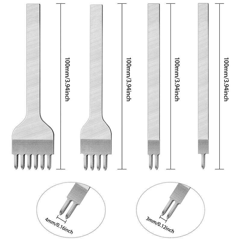 8Pcs Lederen Beitel Set 1/2/4/6 Prong Leather Ponsen Tool Diy Vetersluiting Stiksels Beitel Leer Gat punch Tool M & 4Mm