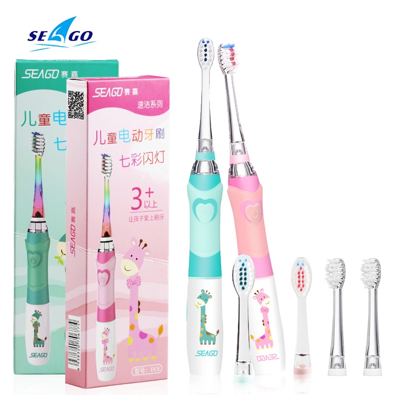 SEAGO Kinder Sonic Elektrische Zahnbürste Betriebene Wasserdichte LED Licht für 3-12 Alter Kinder Smart-Timer 3 Weichen Borsten pinsel Köpfe