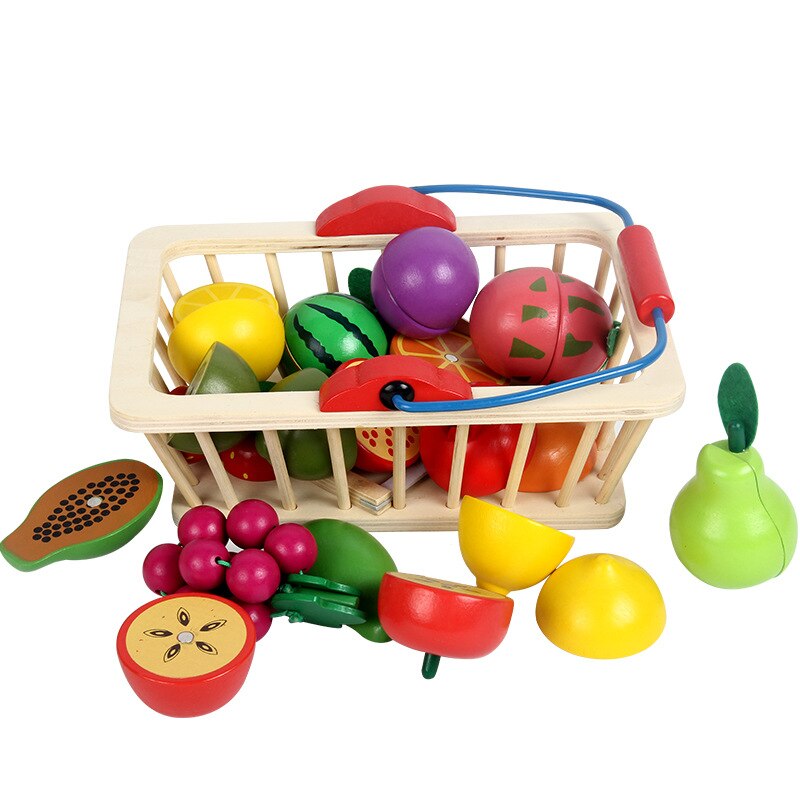 Simulation Vegetable Fruits Cutting Set Magnetic Wooden Toys For Kids Wood Tray/Basket Food Kitchen Toys Educational Kids