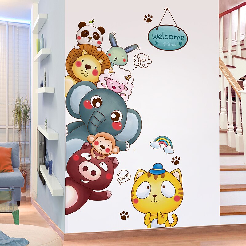 [shijuekongjian] cartoon dieren muurstickers diy deursticker voor kinderkamers, babykamer, babykamer, huisdecoratie accessoires
