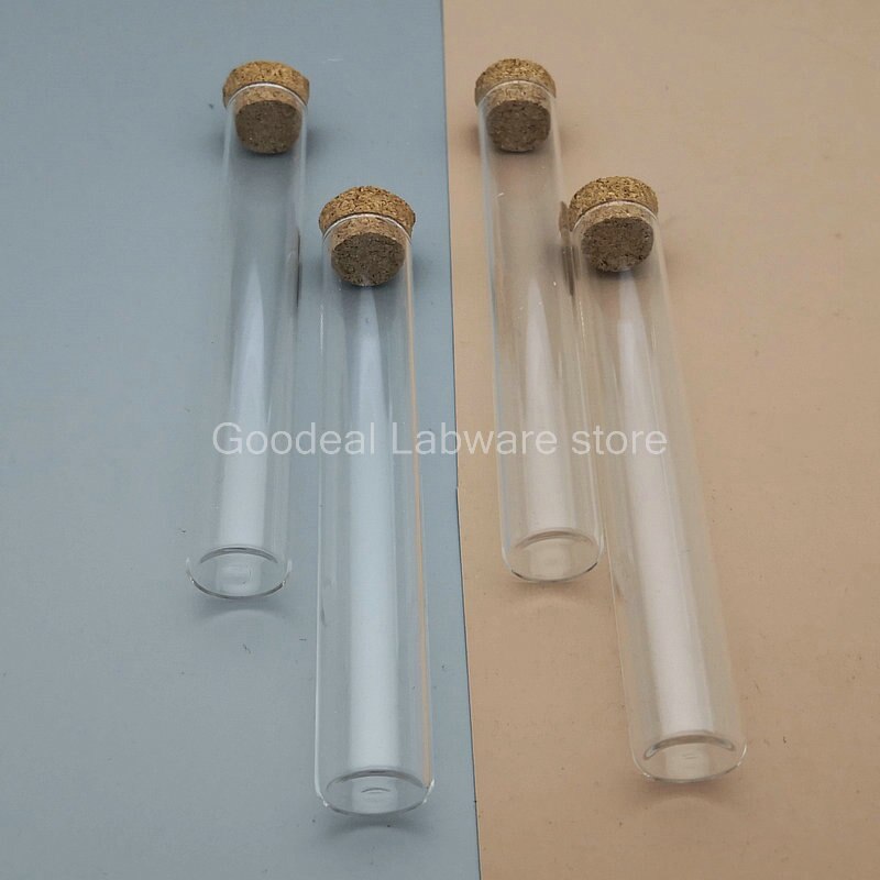 Tubo de ensayo de vidrio grueso con fondo plano y tapones de corcho para material escolar, tubo de ensayo de 15x100mm, 10 piezas/20 piezas/50 piezas/100 piezas