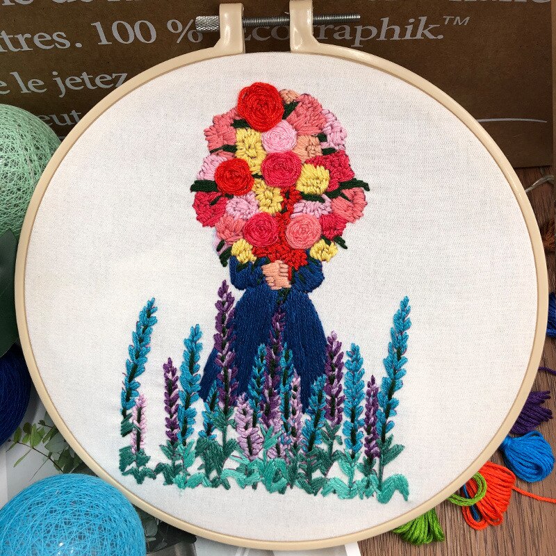 Kit de bordado de flores para mujer moderna, bordado de flores, artesanía de punto de cruz para principiantes, sin aro