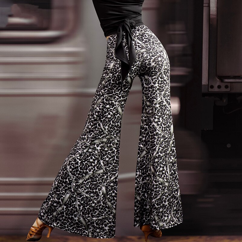 Pantalones de baile latino sueltos de leopardo para mujer, pantalones modernos para ejercicio de Danza Latina, pantalones profesionales a la , cómodos
