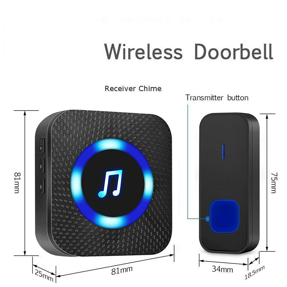 Timbre inalámbrico LED de 1000 pies, timbre de puerta inteligente con control remoto, impermeable, volumen ajustable con batería para patio de casa al aire libre