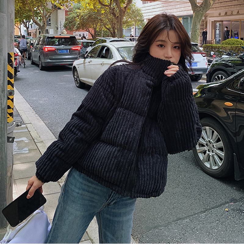 Lucyever-Chaqueta lisa de estilo coreano para mujer, Parkas de cuello alto en blanco y negro, abrigos cortos acolchados de algodón cálido para invierno,: Negro / M