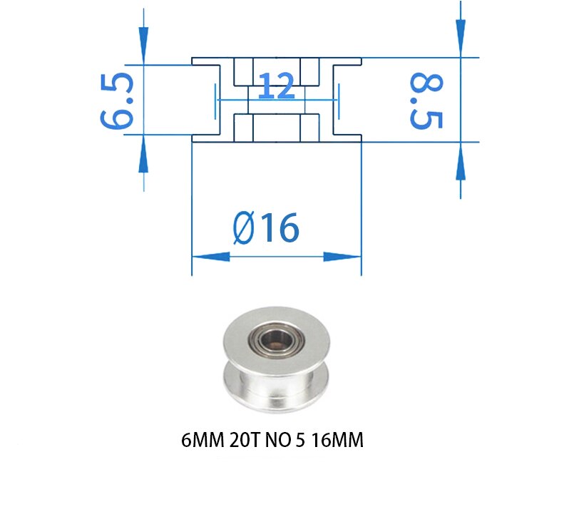 GT2 koła koło rozrządu 16-zębów 20-zęby z 3mm lub 5mm otwór z łożyskami do 3D części drukarki pasek rozrządu 6mm 10mm: 6MM 20T NO 5 16MM