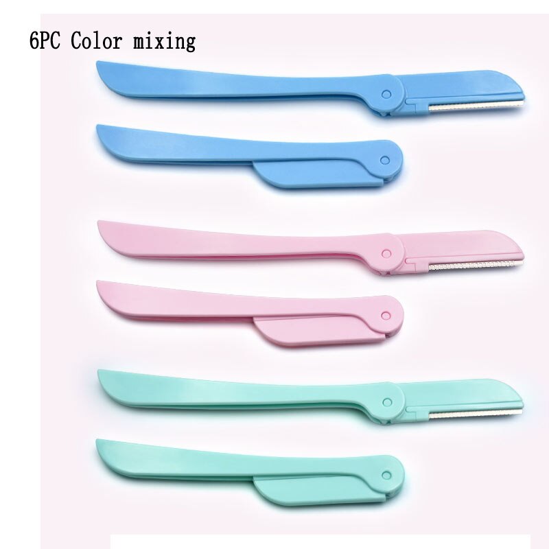 Kit de depilación portátil para cejas, maquinilla de afeitar facial para mujer, juego de cosméticos de corte plegable para cejas, 1/3 / 6 uds.: 6PC Color mixing