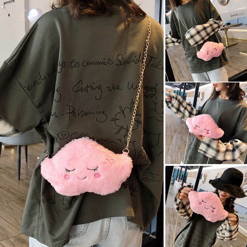 Frau Mini niedlich Wolke Schulter Taschen Plüsch Spielzeug Crossbody-tasche Für Mädchen Frauen Feste Farbe Kette Schulter Tasche Bolsa Feminina Sack