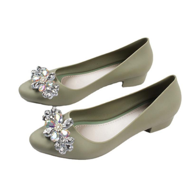 Rhinestone Flower Plastic Shoes for Women Thick Heel Waterproof Rainboots Shoes Pvc Jelly Shoes Womens for Rain
