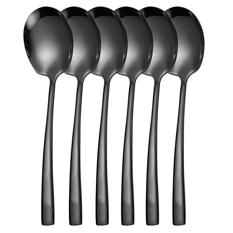 Juego de cucharas de servicio de acero inoxidable para Catering, utensilios de servicio grandes, suministros de restaurante, 6 piezas Premium: Black 6PCS
