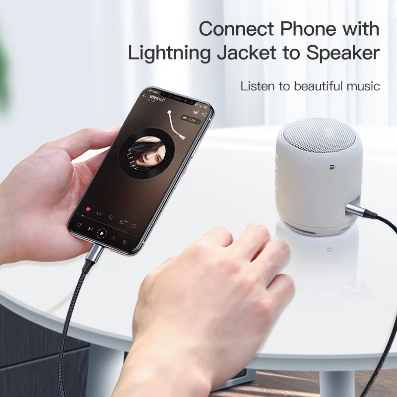 Lightning  to 3.5mm- jack aux-kabel 8- pins til aux 3.5mm hodetelefonadapter lydkabelkontakt splitter for iphone bilhøyttaler