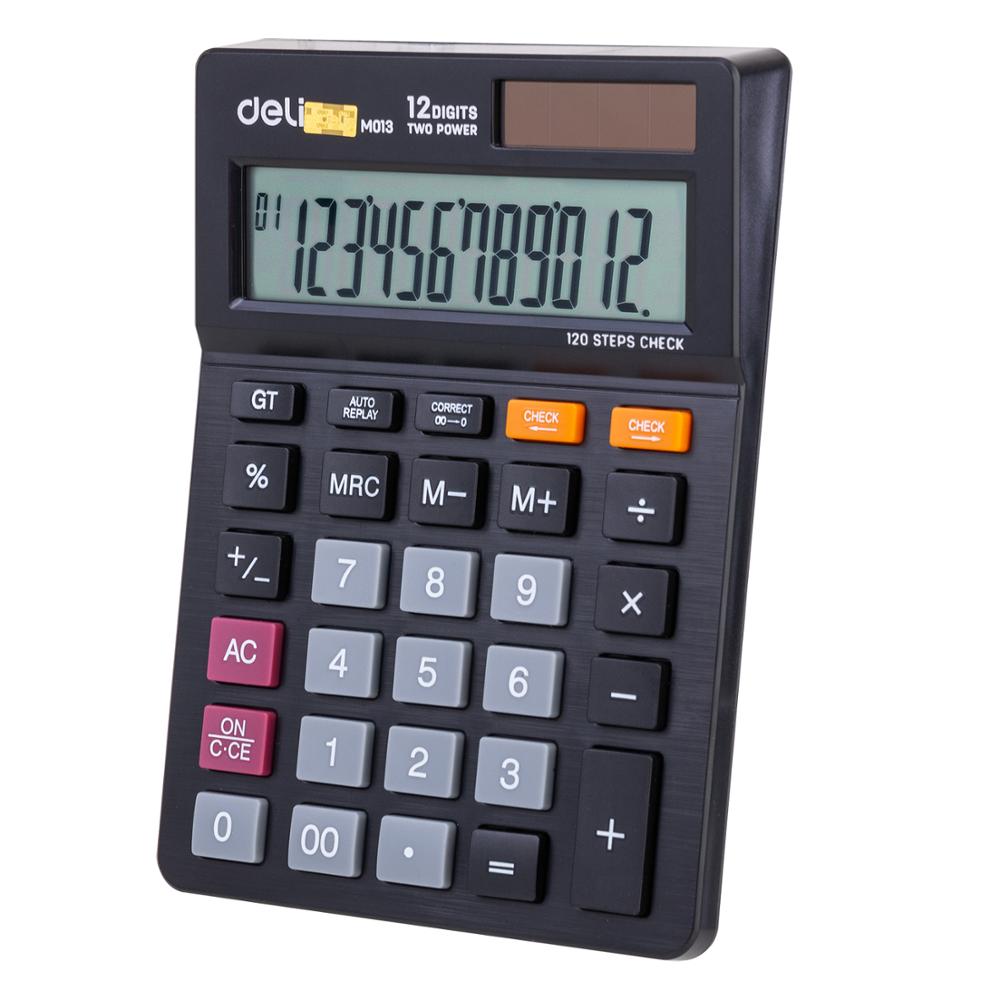 DELI EM01320 Desk Calculator Check correct function dual power extra large screen 12 digits Clear show office supply