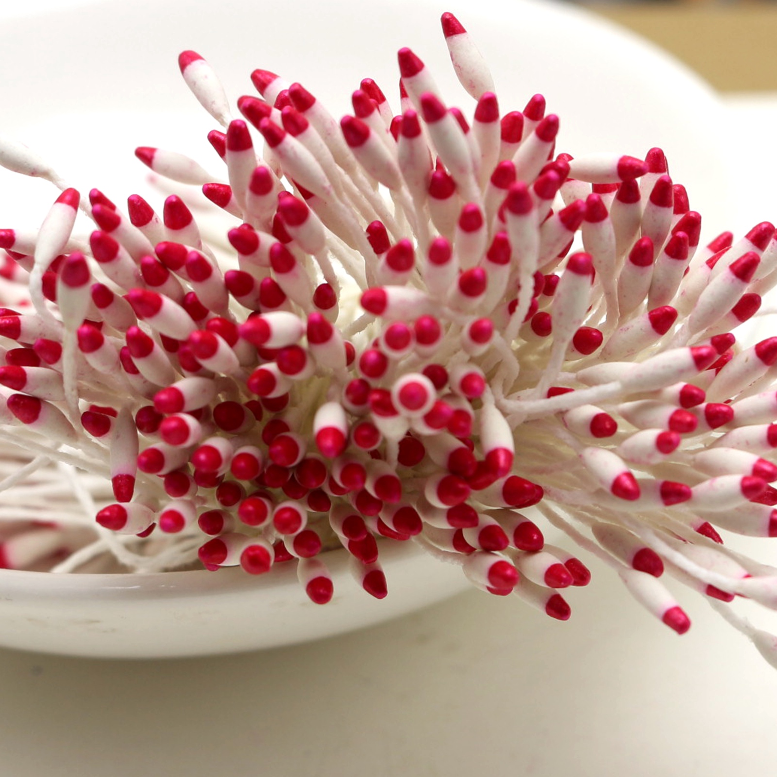 Hand-Made Artificial Flower Stamen para casamento, Pistil Cotton String, 560 Double Color: Vermelho