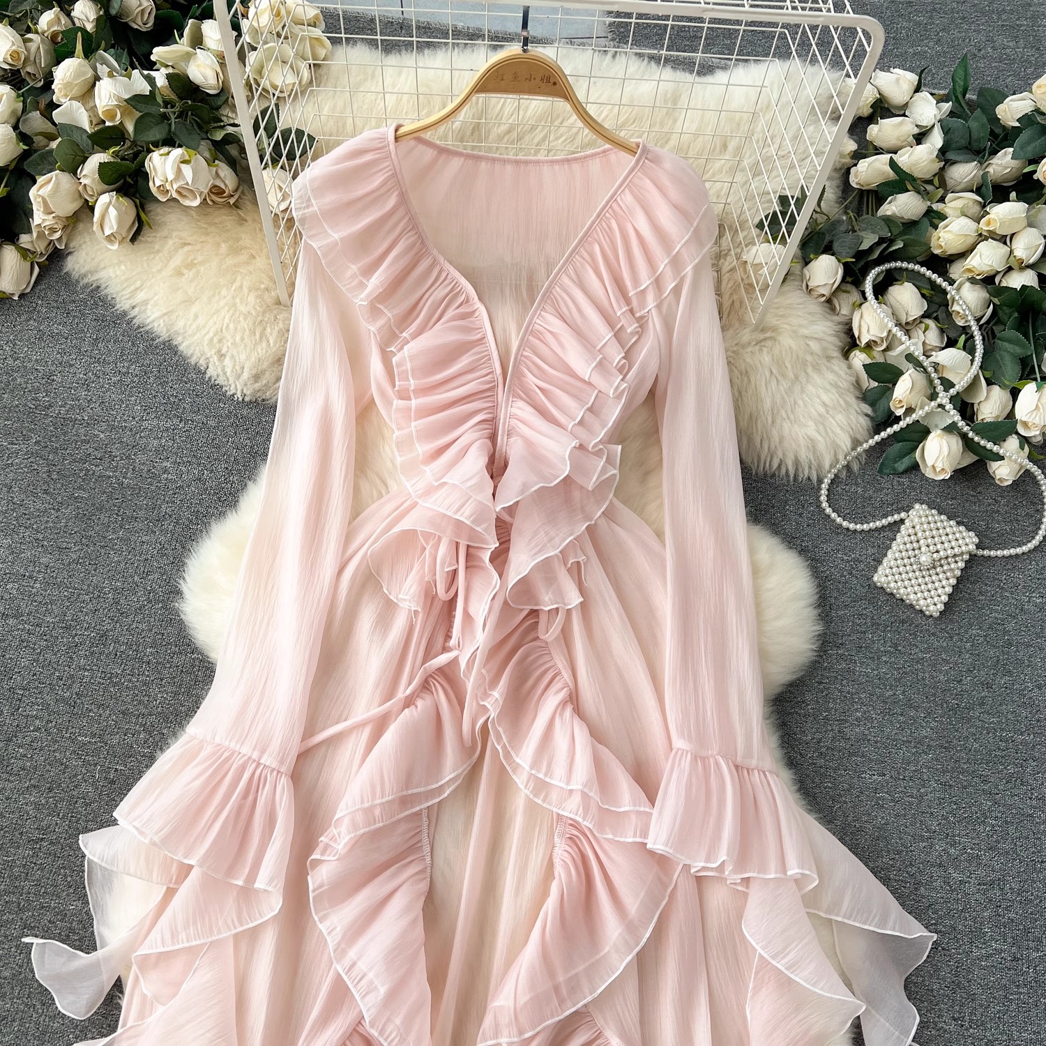 Süße Rüschen rosa lange Jacke Frauen Frühling Sommer Langarm eleganten Mantel Strand Stil Oberbekleidung oben Chaquetas Mujer