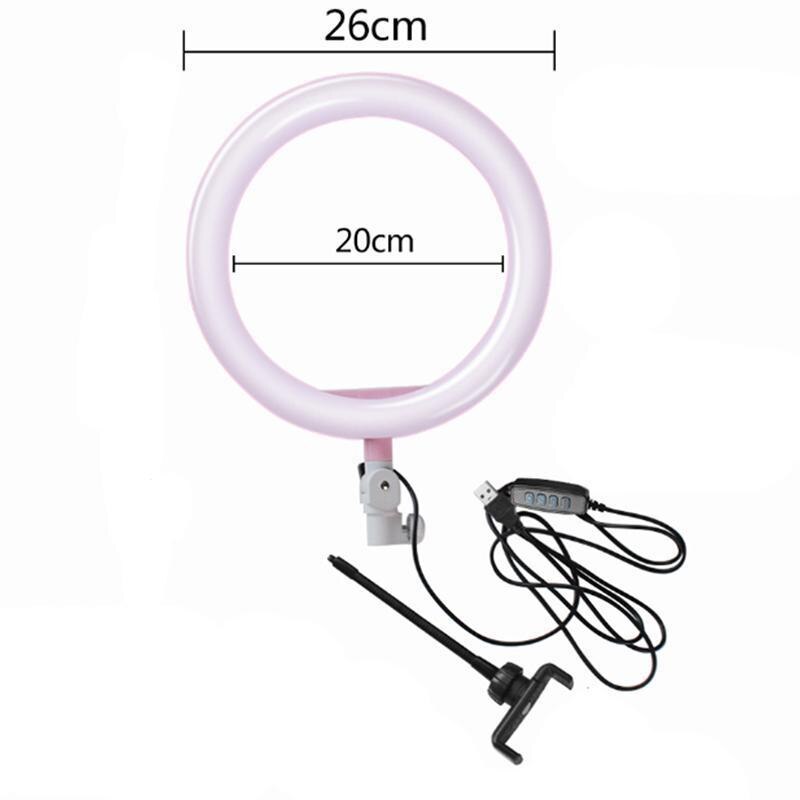 Photography LED Selfie Ring Light Dimmable Camera Phone Ring Lamp 10inch With Clip Fill Light For Makeup Video Live Studio: ring light pink