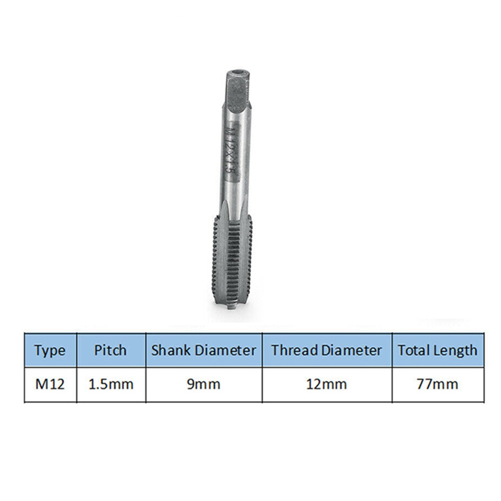 High Speed Steel 12mm X 1.5 Metric Taper &amp; Plug Tap Right Hand Thread M12 X 1.5mm Hand Screw Thread Hand Tap Drill Set Metric